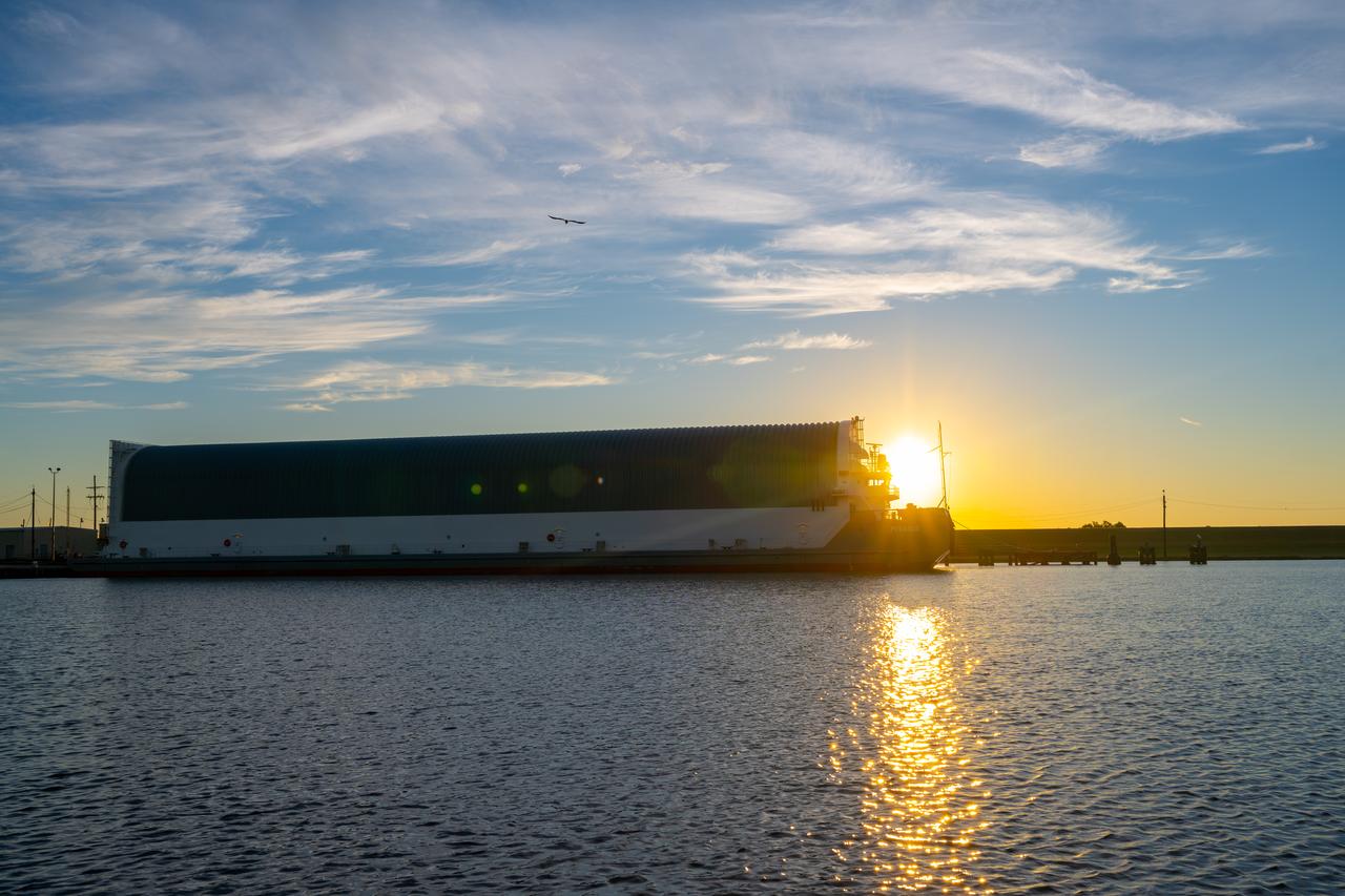 Teams at NASA’s Michoud Assembly Facility in New Orleans move the engine section flight hardware to the agency’s Pegasus barge Sunday, Dec. 4. The barge will ferry the engine section of NASA’s Space Launch System (SLS) rocket for Artemis III to the agency’s Kennedy Space Center in Florida. Once there, teams at Kennedy will finish outfitting the engine section, which comprises the tail-end of the rocket’s 212-foot-tall core stage, before integrating it to the rest of the stage. Beginning with production for Artemis III, NASA and core stage lead contractor Boeing will use Michoud, where the SLS core stages are currently manufactured, to produce and outfit the core stage’s five elements, and available space at Kennedy for final assembly and integration. Photo Credit: (NASA/Jared Lyons)